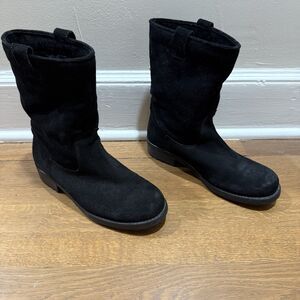 Barney's New York Women's Faux-Fur Lined Zip-Up Black Suede Leather Boots 38